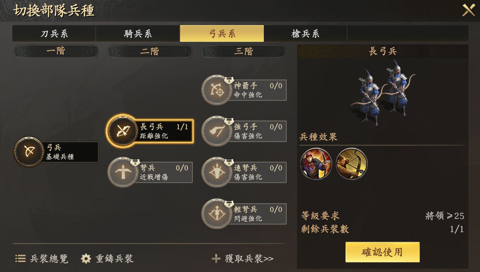 王於興師 弓兵及其進階兵種